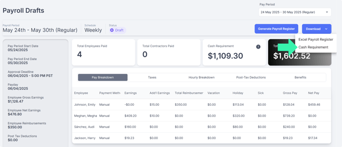 Cash Requirement Report Download